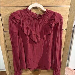 Joe's Jeans Ruffled Maroon Blouse
